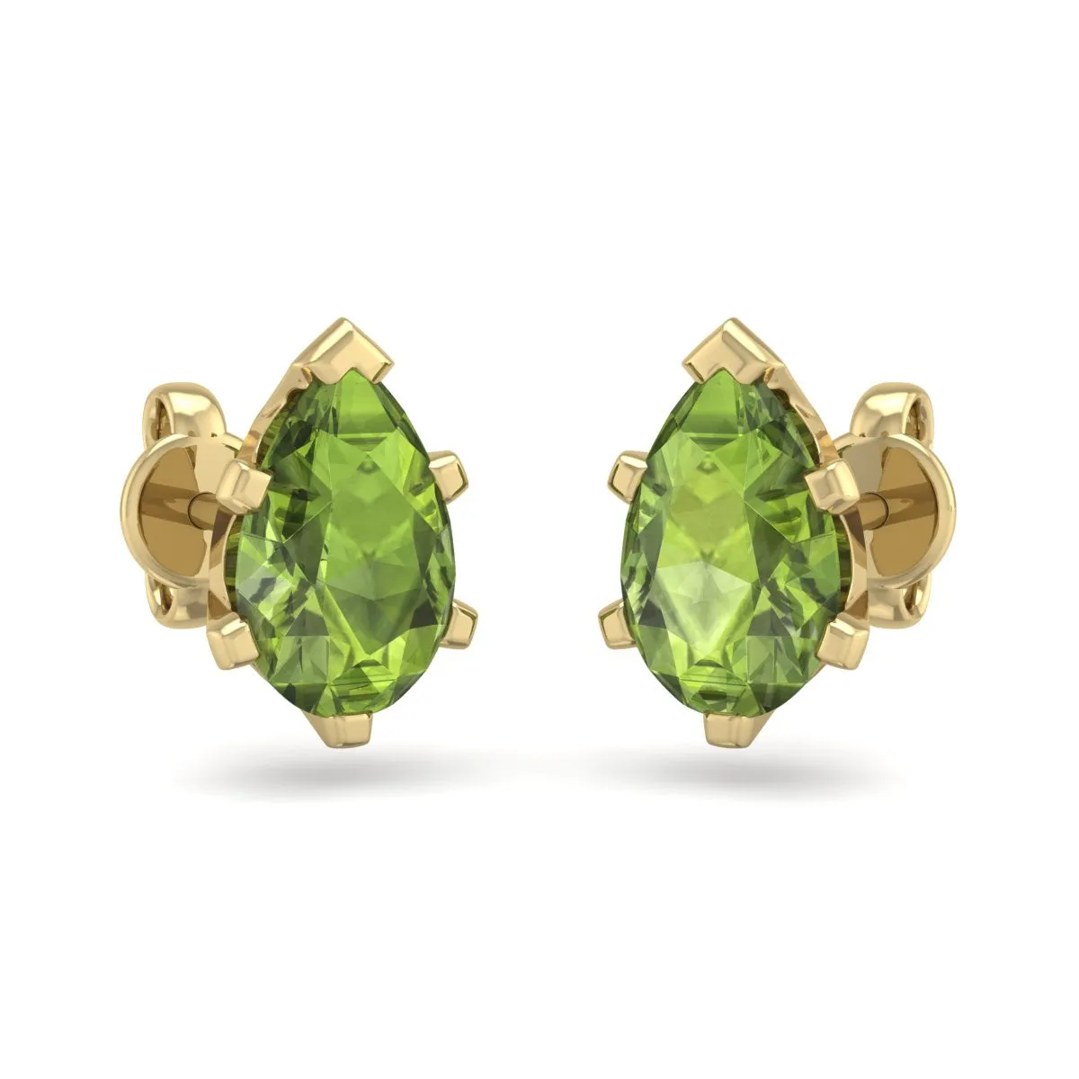 1 3/4 Carat Pear Shape Peridot Stud Earrings In 14K Yellow Gold Over Sterling Silver