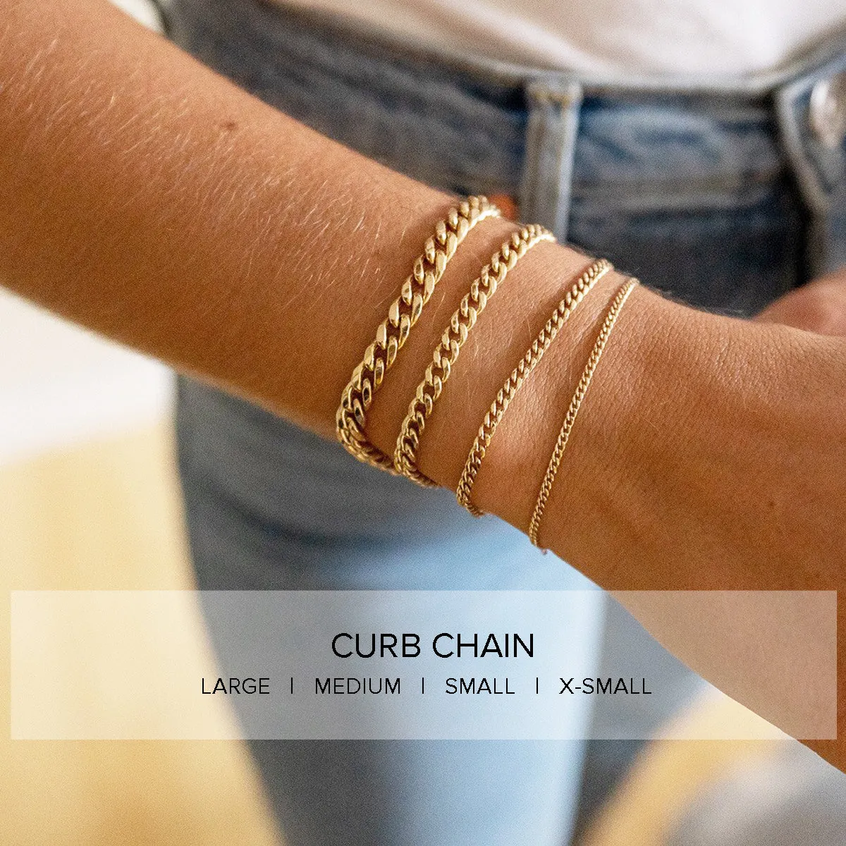 14k Small Mantra Charm Curb Chain Bracelet