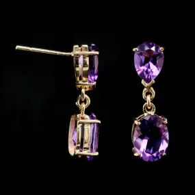 14K Yellow Gold Estate Amethyst Drop Earrings