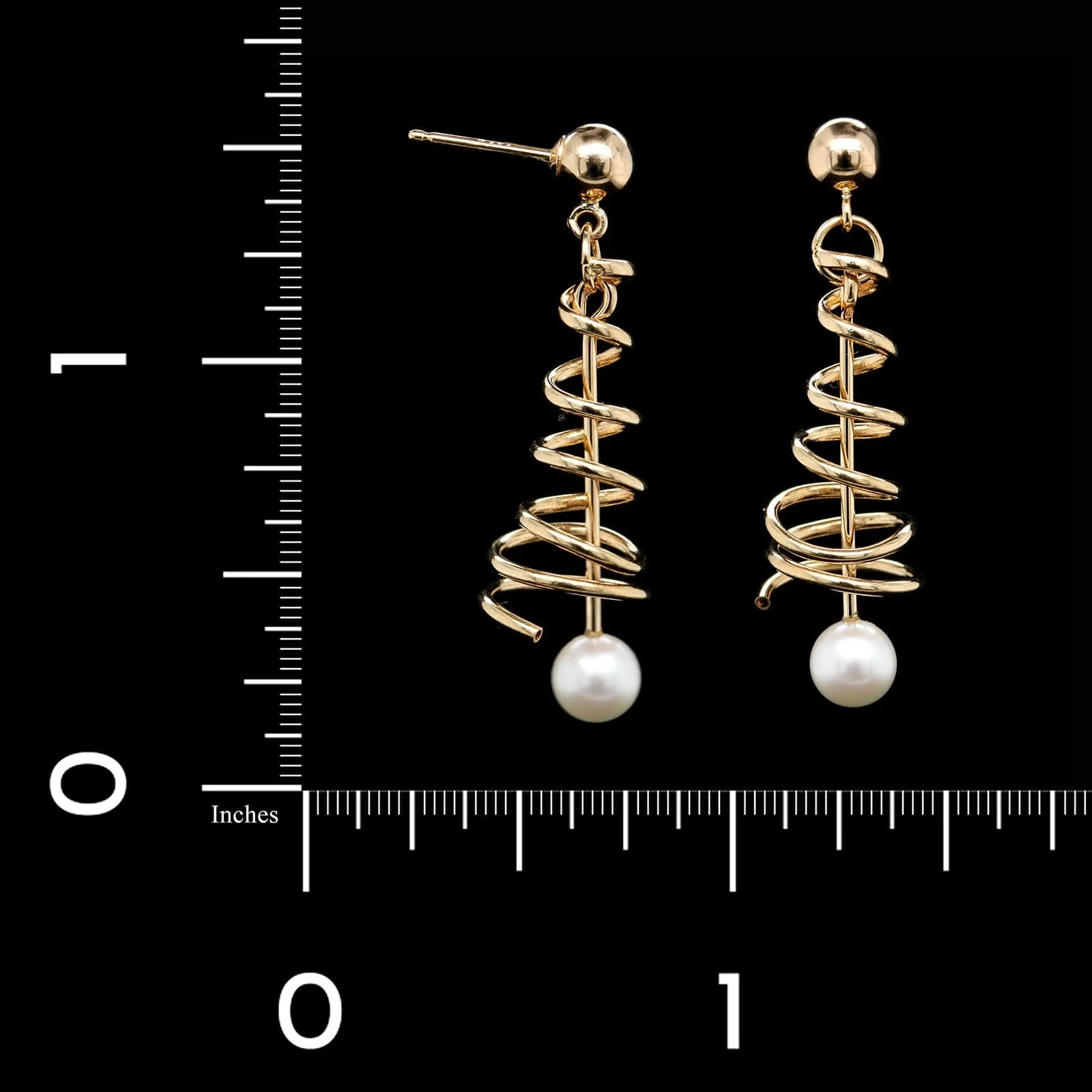 14K Yellow Gold Estate Cultured Pearl Swirl Drop Earrings