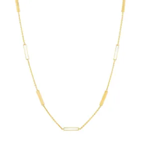 18” Alternating Enamel Bar Necklace - White   Yellow Gold