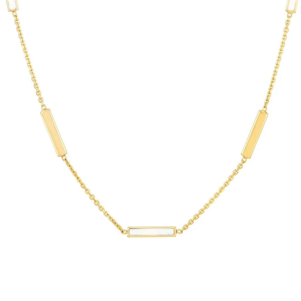 18” Alternating Enamel Bar Necklace - White   Yellow Gold