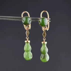 18K Gold Jade Round Geometric Earrings