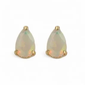 18K yellow gold faceted opal tear studs earrings-2010277