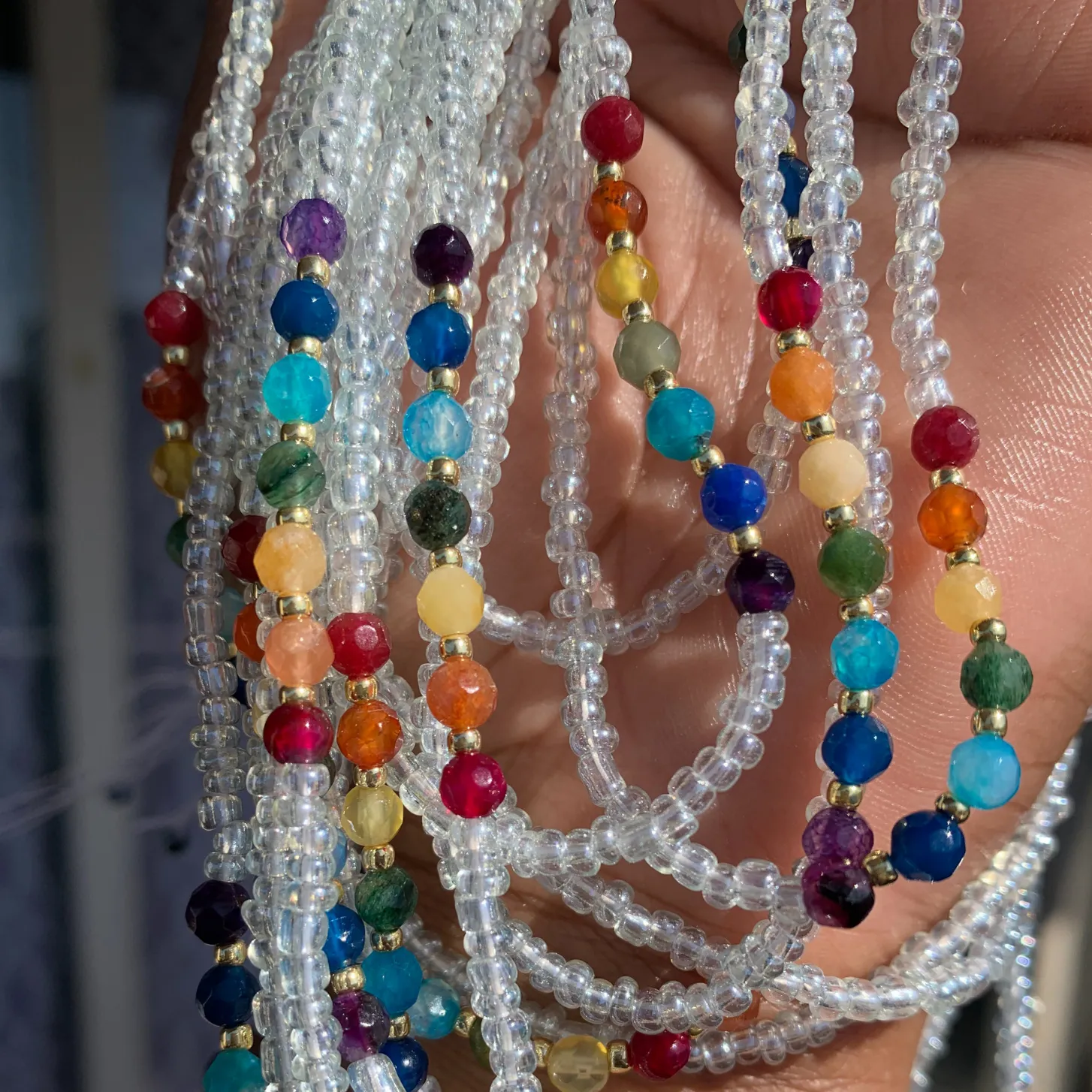 7 Stone Chakra Waist Bead Strand