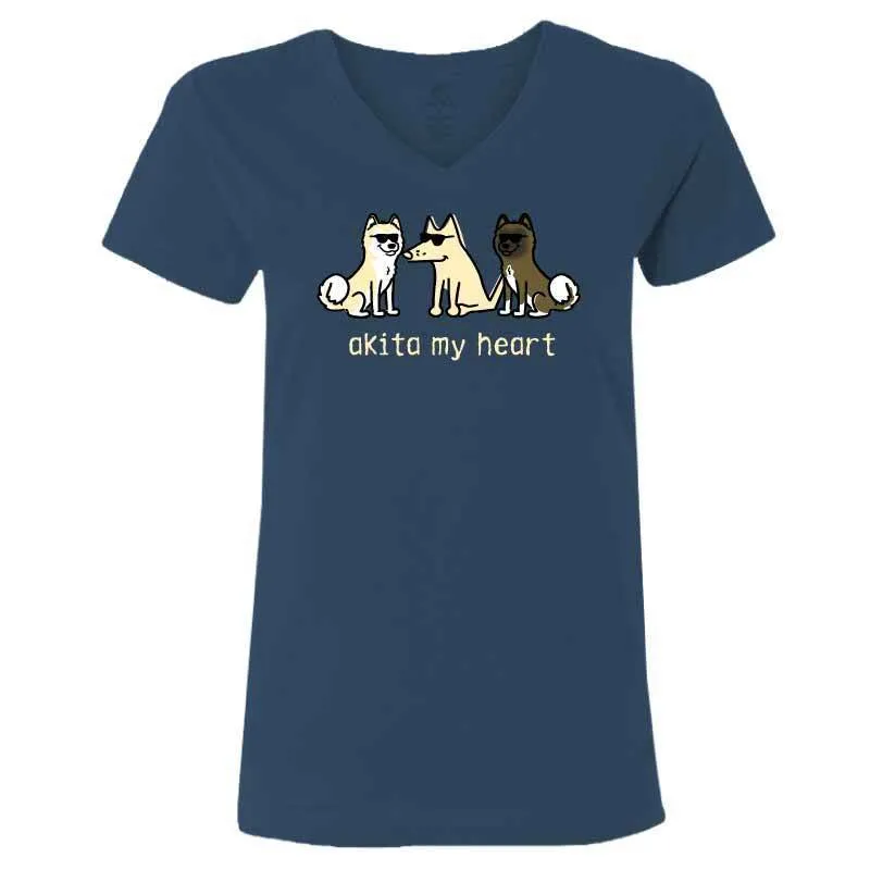 Akita My Heart - Ladies T-Shirt V-Neck