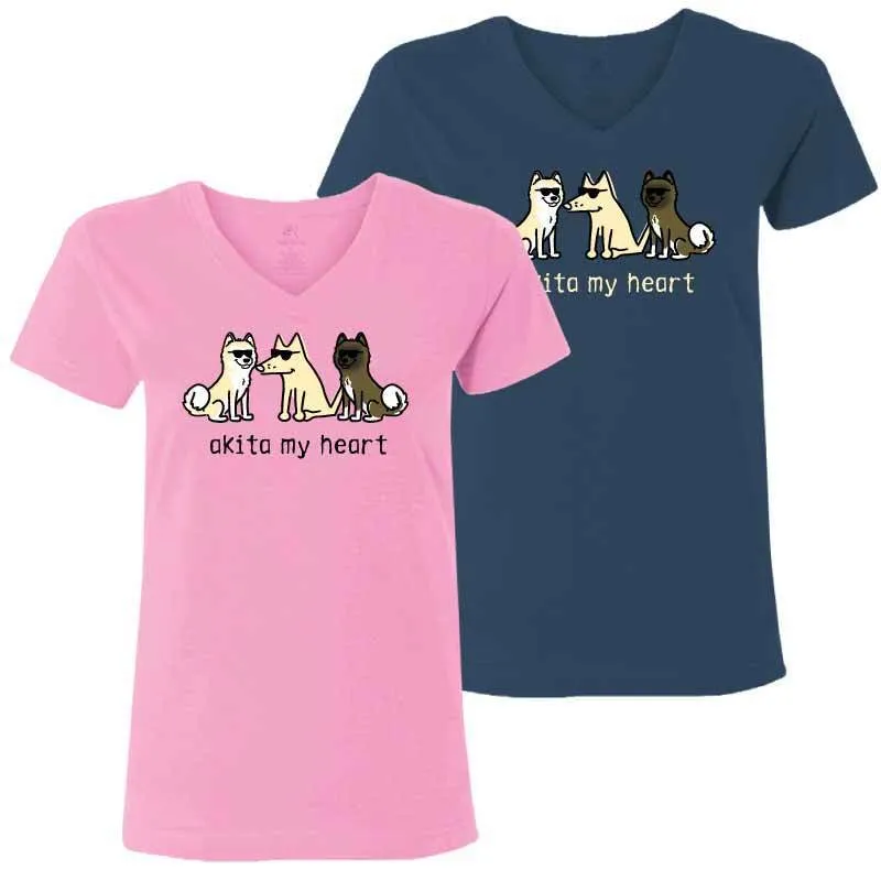 Akita My Heart - Ladies T-Shirt V-Neck