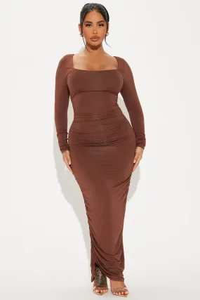 All Ruched Up Maxi Dress - Brown