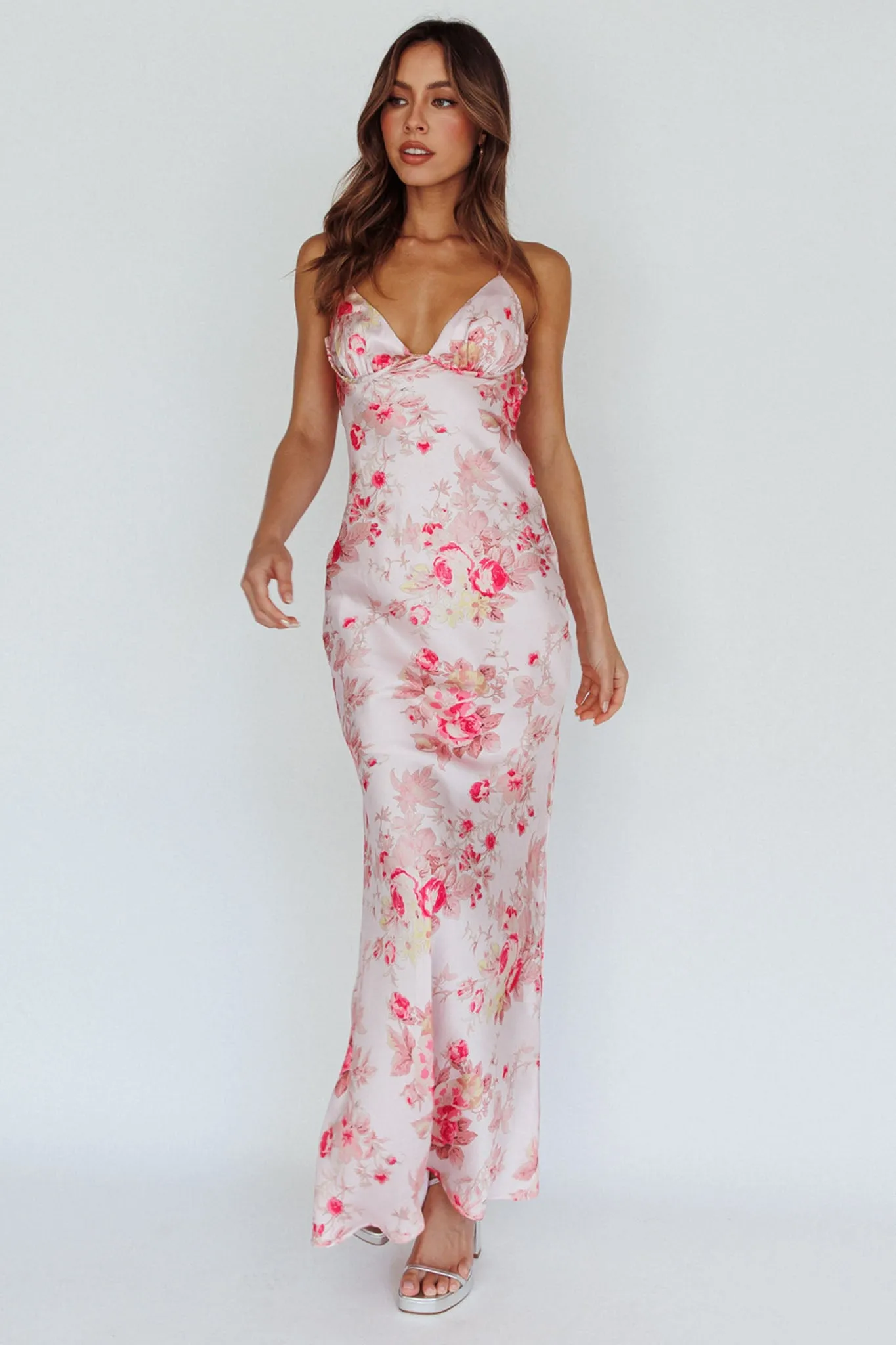 Alora Tie-Up Back Maxi Dress Floral Pink