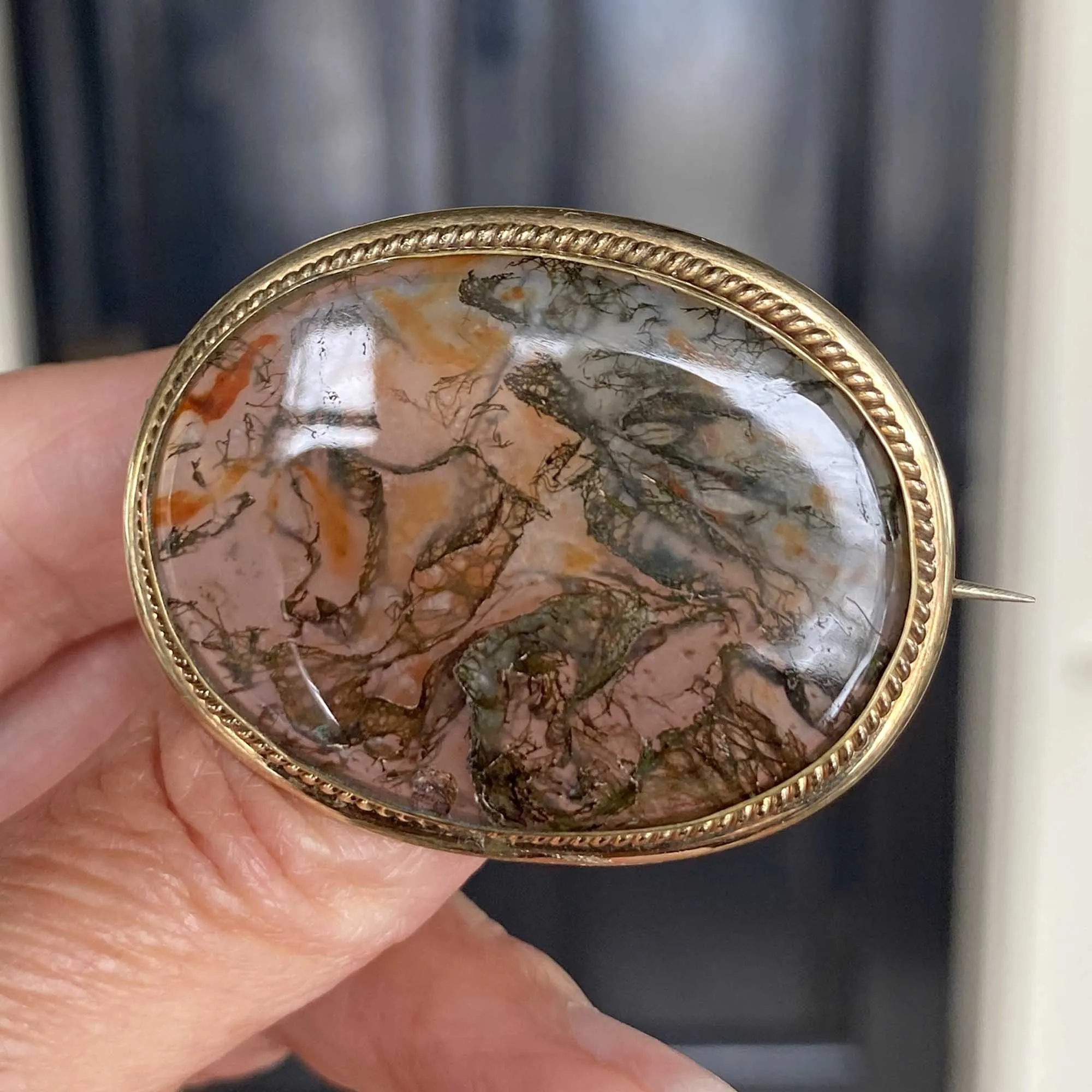 Antique Large Dendritic Moss Agate Brooch