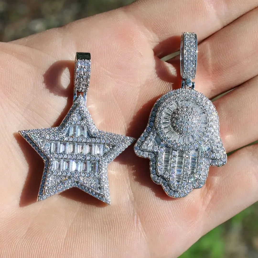 Baguette Diamond Hamza Pendant