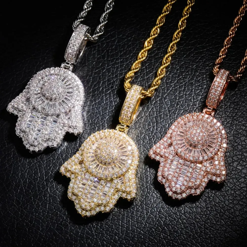 Baguette Diamond Hamza Pendant