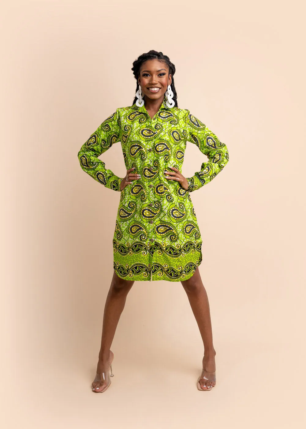 Brenda African Print Dress (Green)-Sample