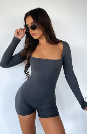 Bring The Vibes Long Sleeve Playsuit Charcoal