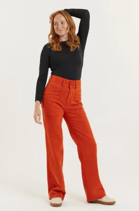 Burnt Orange Recycled Wood Twill Denim Dinah Super High Waist Women’s Trouser