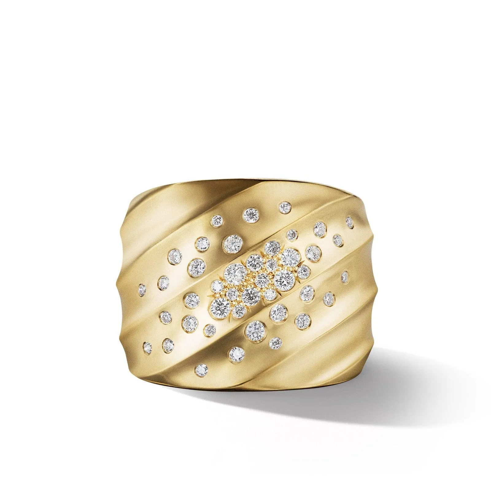 Cable Edge Saddle Ring in 18K Yellow Gold with Diamonds, 18.8mm