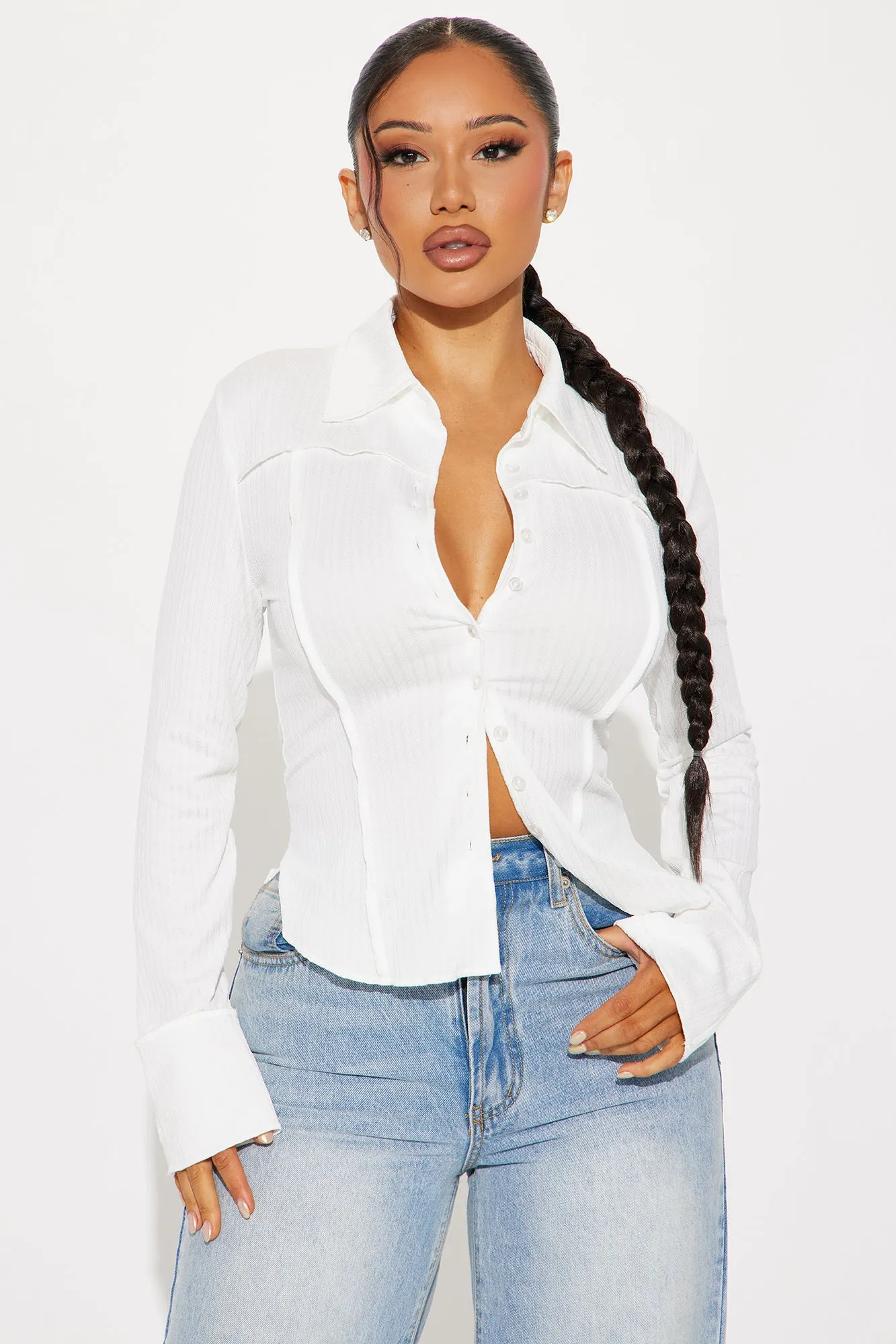 Catalina Island Button Up Top - White