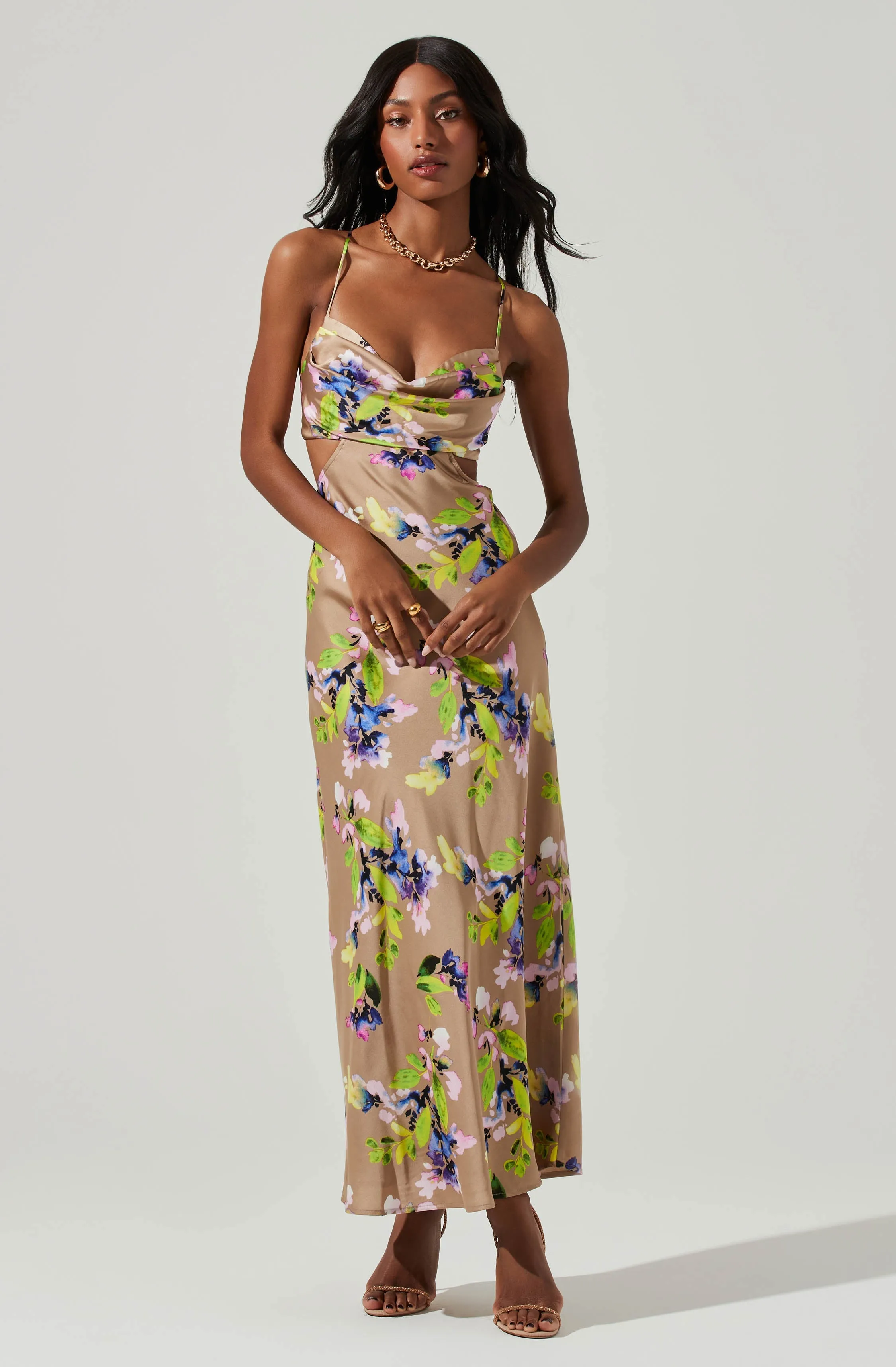 Colette Floral Satin Cutout Midi Dress