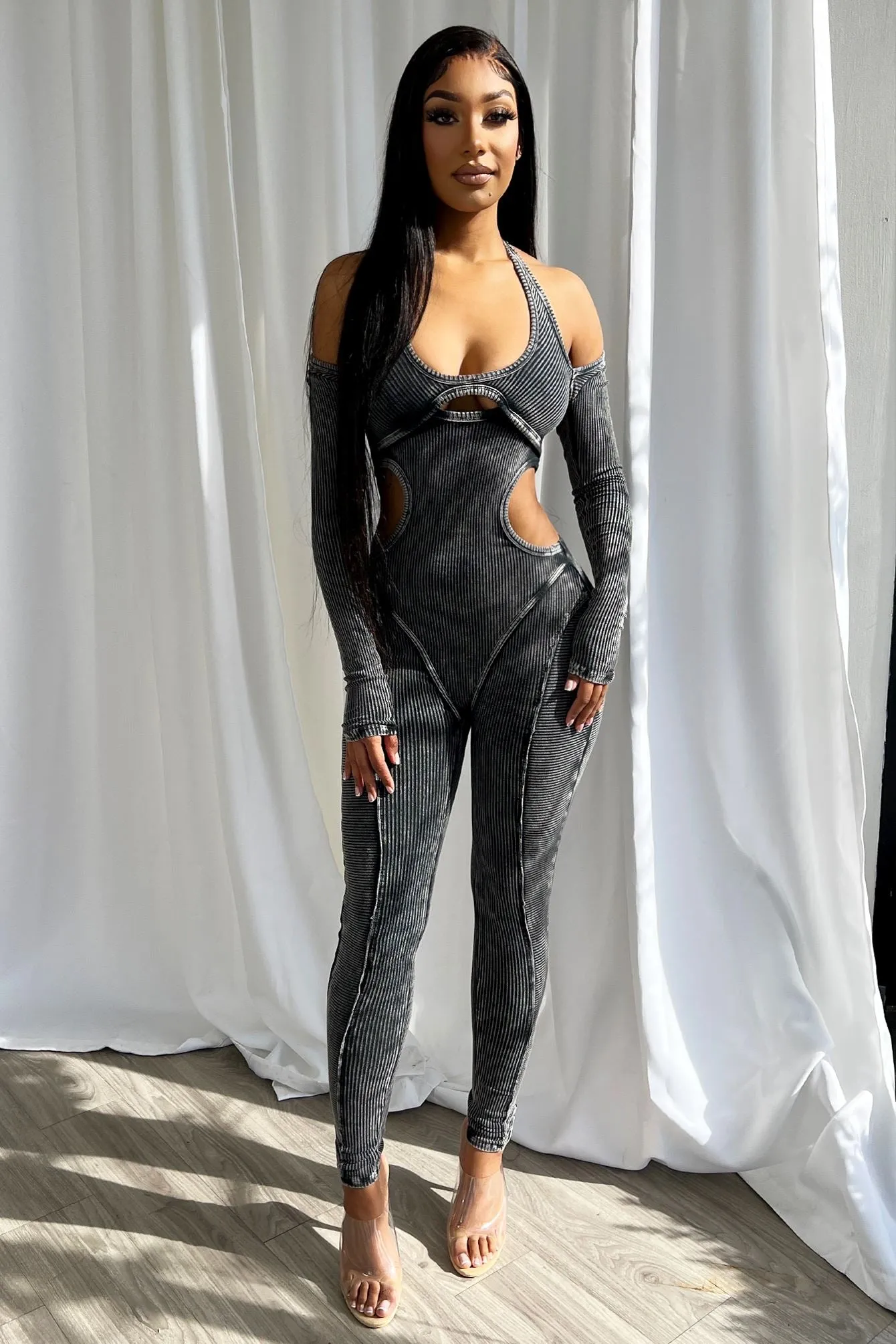 Demi Mineral Washed Cutout Jumpsuit