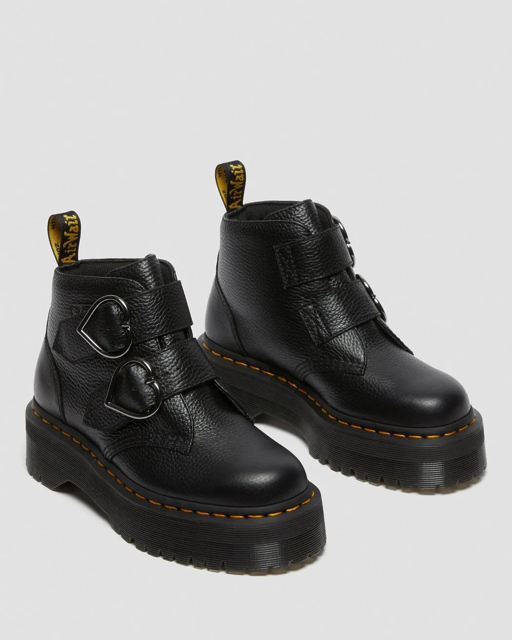 DEVON HEART BLACK MILLED NAPPA LEATHER PLATFORM BOOTS