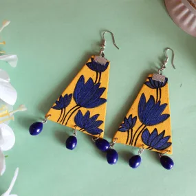 Diamond Floral Handpainted Yellow And Blue (Earrings)