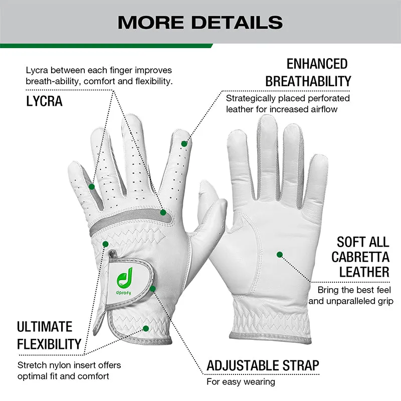 Dprofy Pro Cabretta Leather Golf Gloves 4 Units Package