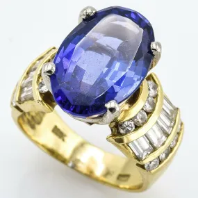 Estate 18K Yellow Gold Tanzanite & Diamond Ring