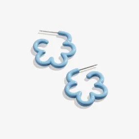 Floral Huggie Hoop Earrings, Ocean Blue