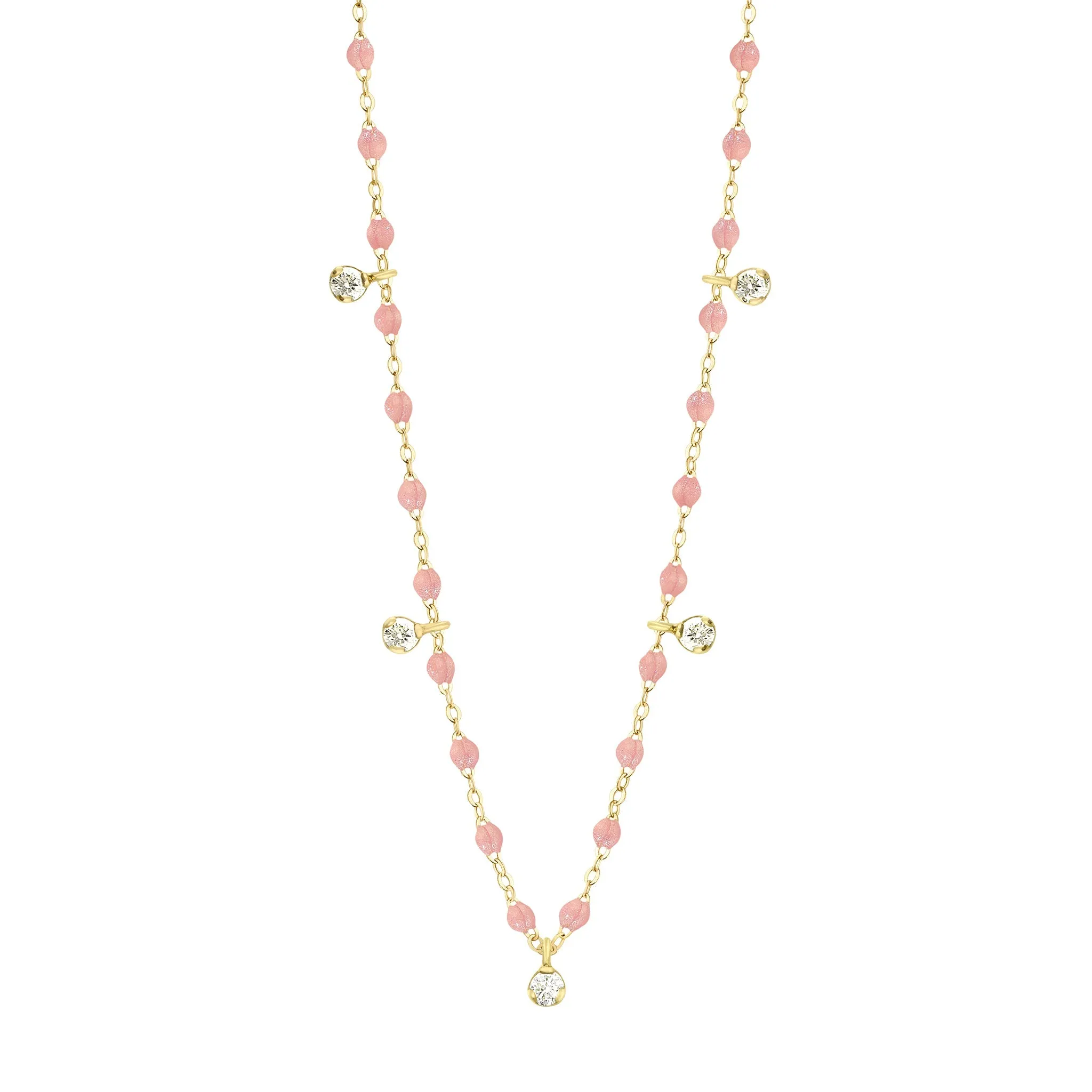 Gigi Supreme Classic 5 Diamond Necklace, Blush, Yellow Gold, 17.7"