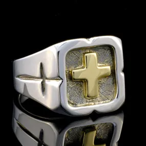 Handcrafted Sterling Silver Gold Cross Ring Size 11