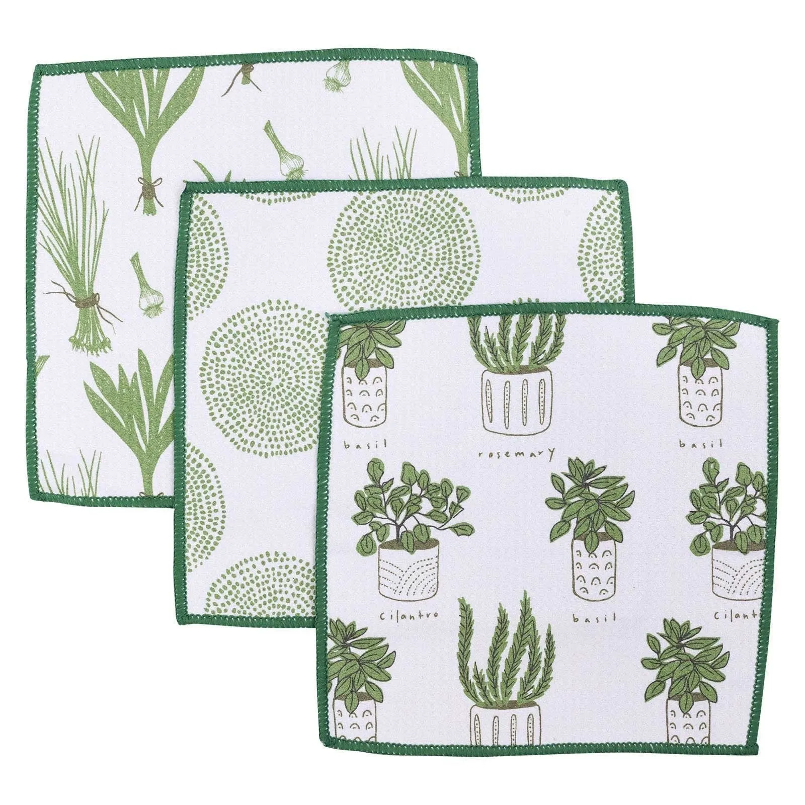 Herbs Green blu Kitchen Dish Cloths (Set of 3)