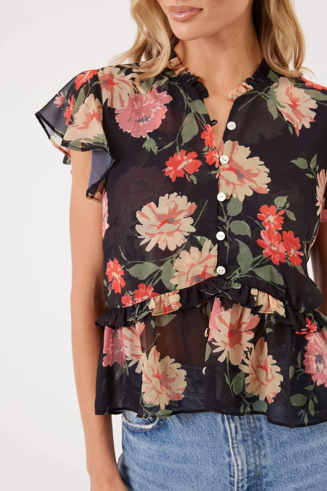 Kylie Paige Shelby shirt, chiffon floral