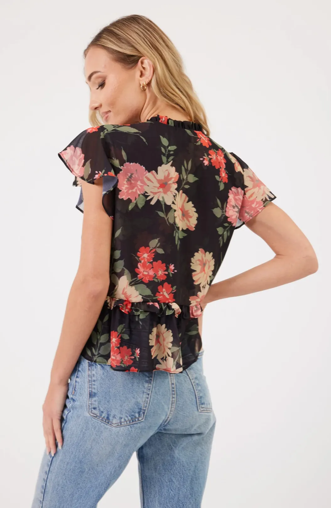 Kylie Paige Shelby shirt, chiffon floral