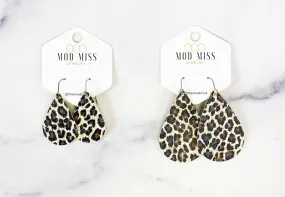 Leather Teardrop Earring Chocolate Cheetah