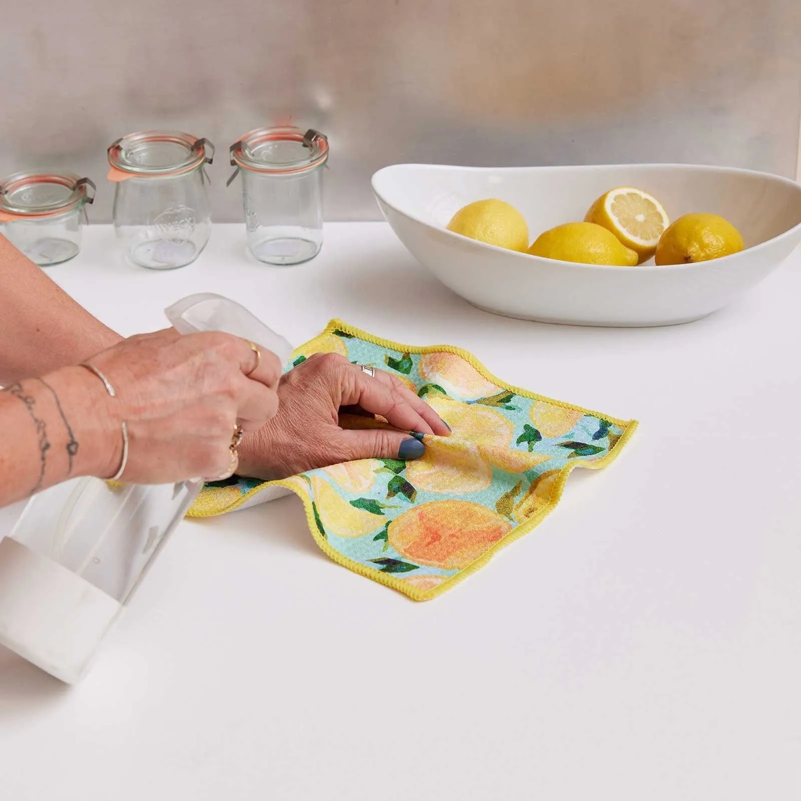 Lemon Slices blu Kitchen Dish Cloths (Set of 3)