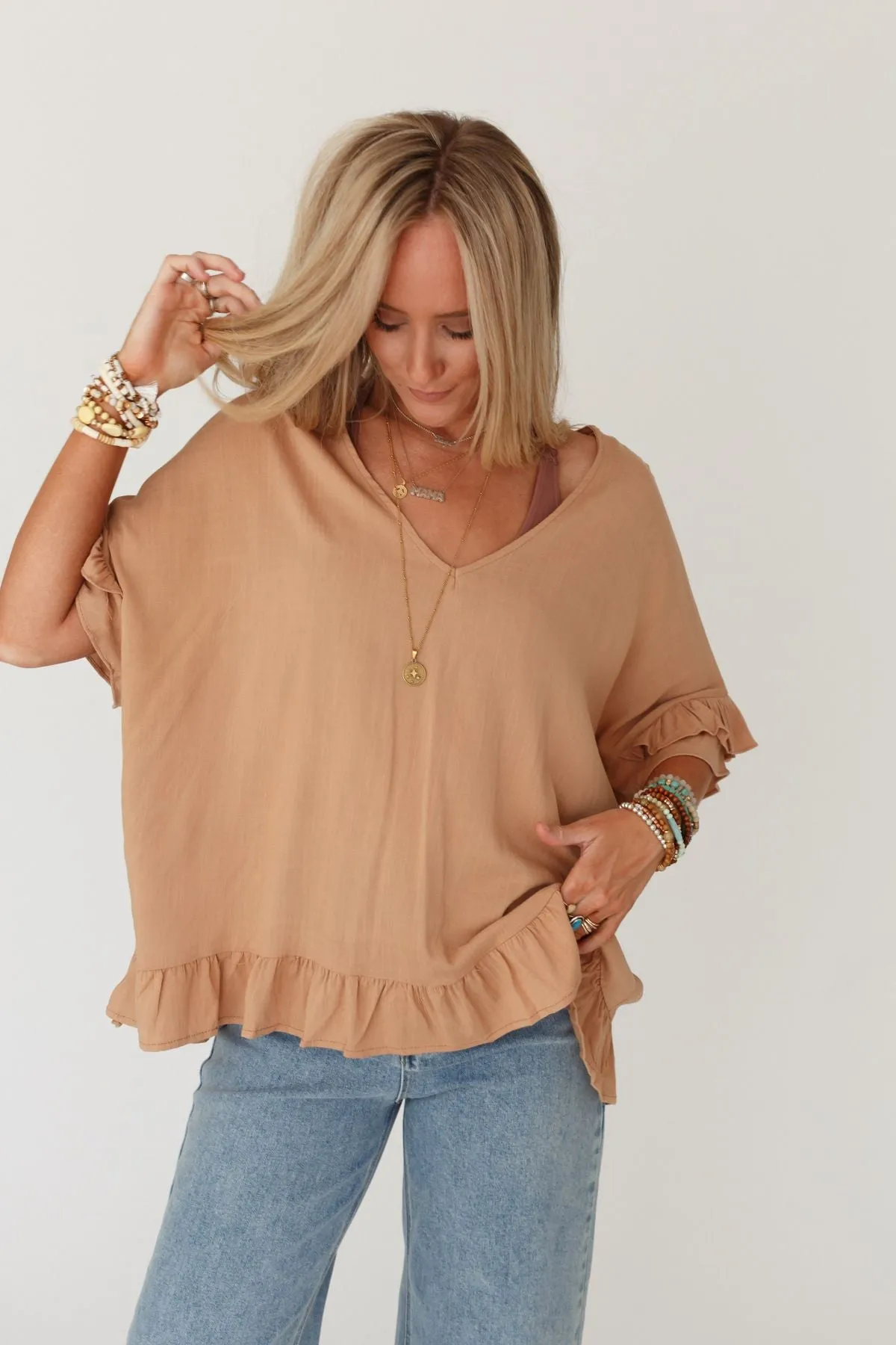 Let Me Be Ruffled Top - Caramel