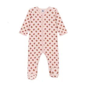 Petit Bateau Baby Girl Velour Front Snap Footie - Floral Print