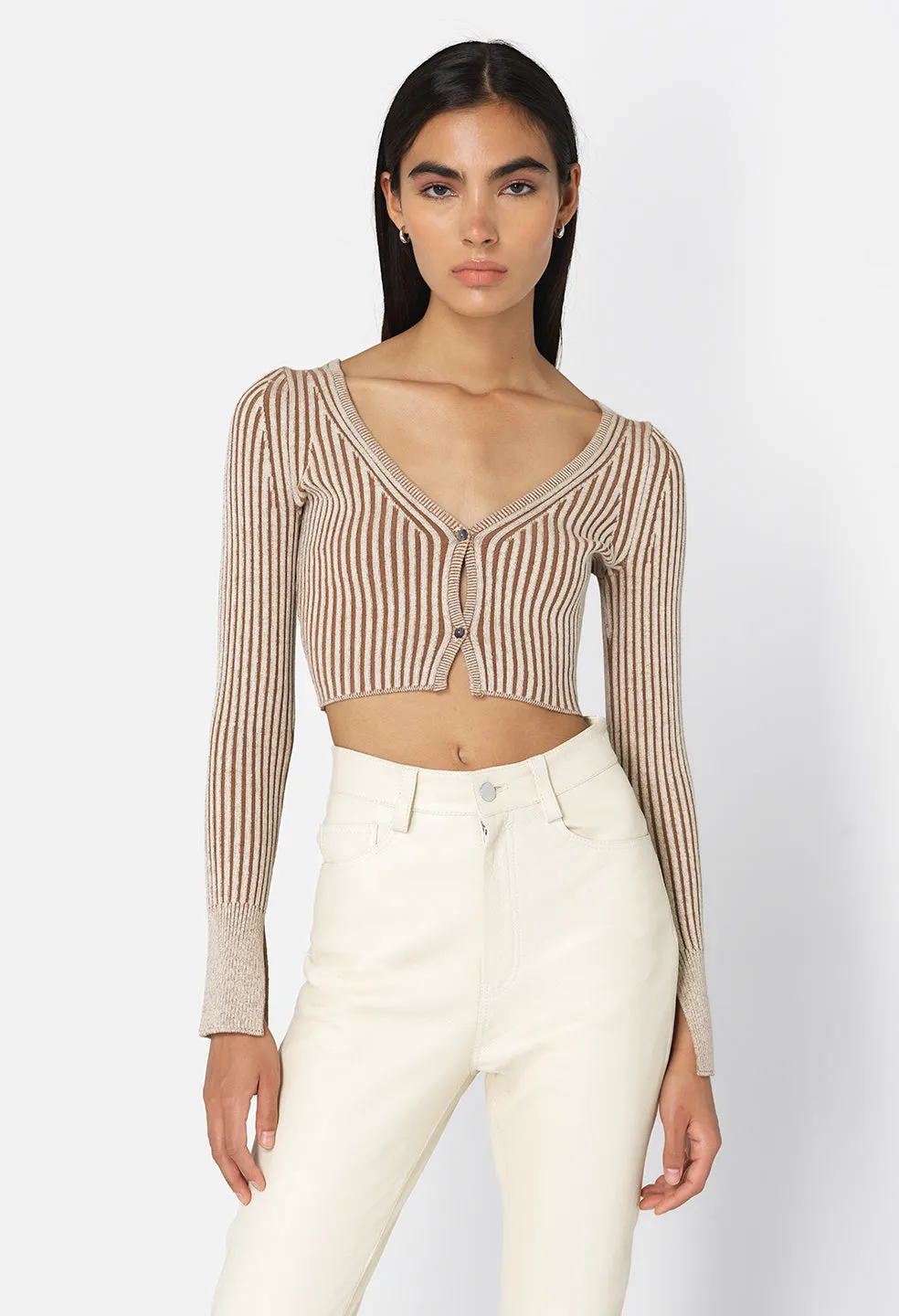 Piper Silk Rib Cropped Cardigan / Mocha