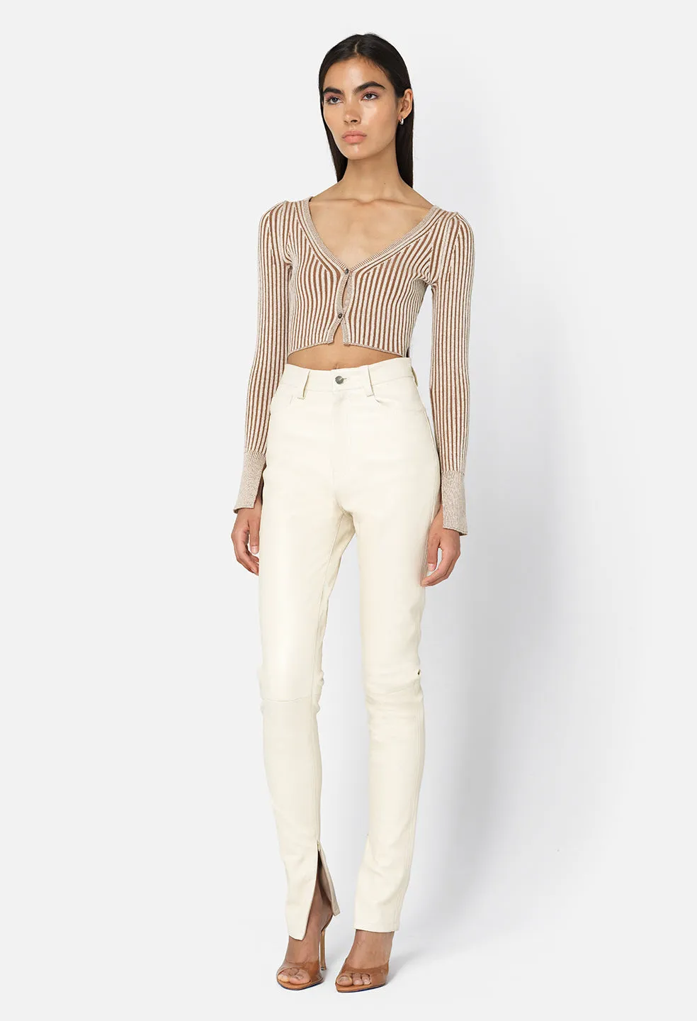 Piper Silk Rib Cropped Cardigan / Mocha