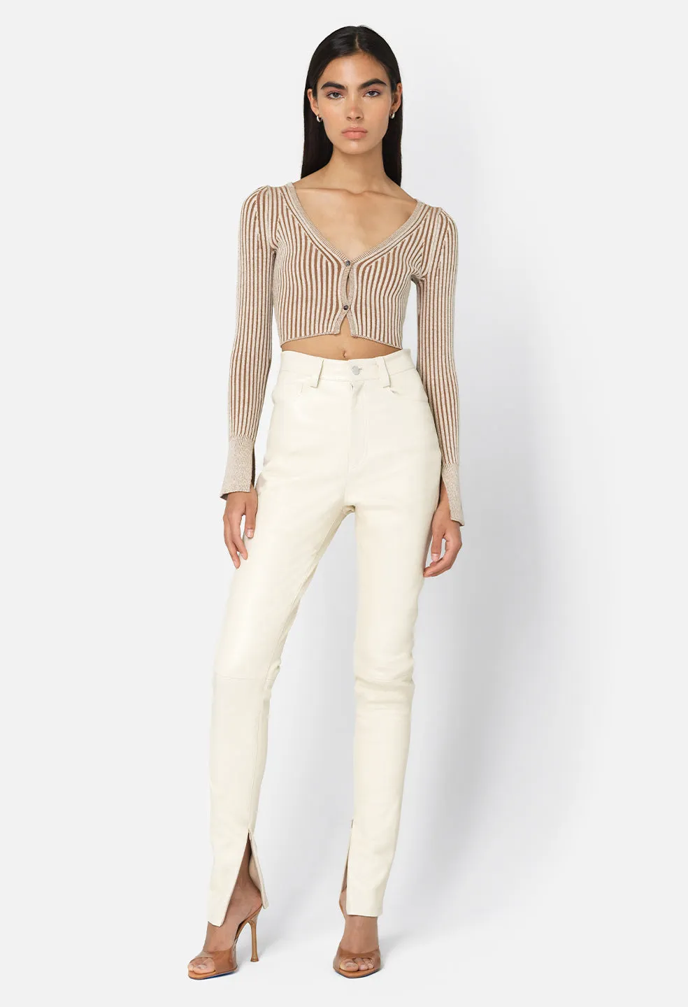 Piper Silk Rib Cropped Cardigan / Mocha