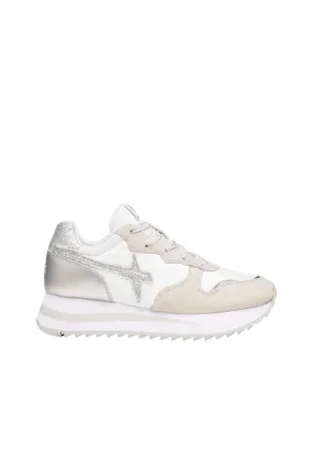 Rhea W Suede/Nylon/Metallic White-Silver