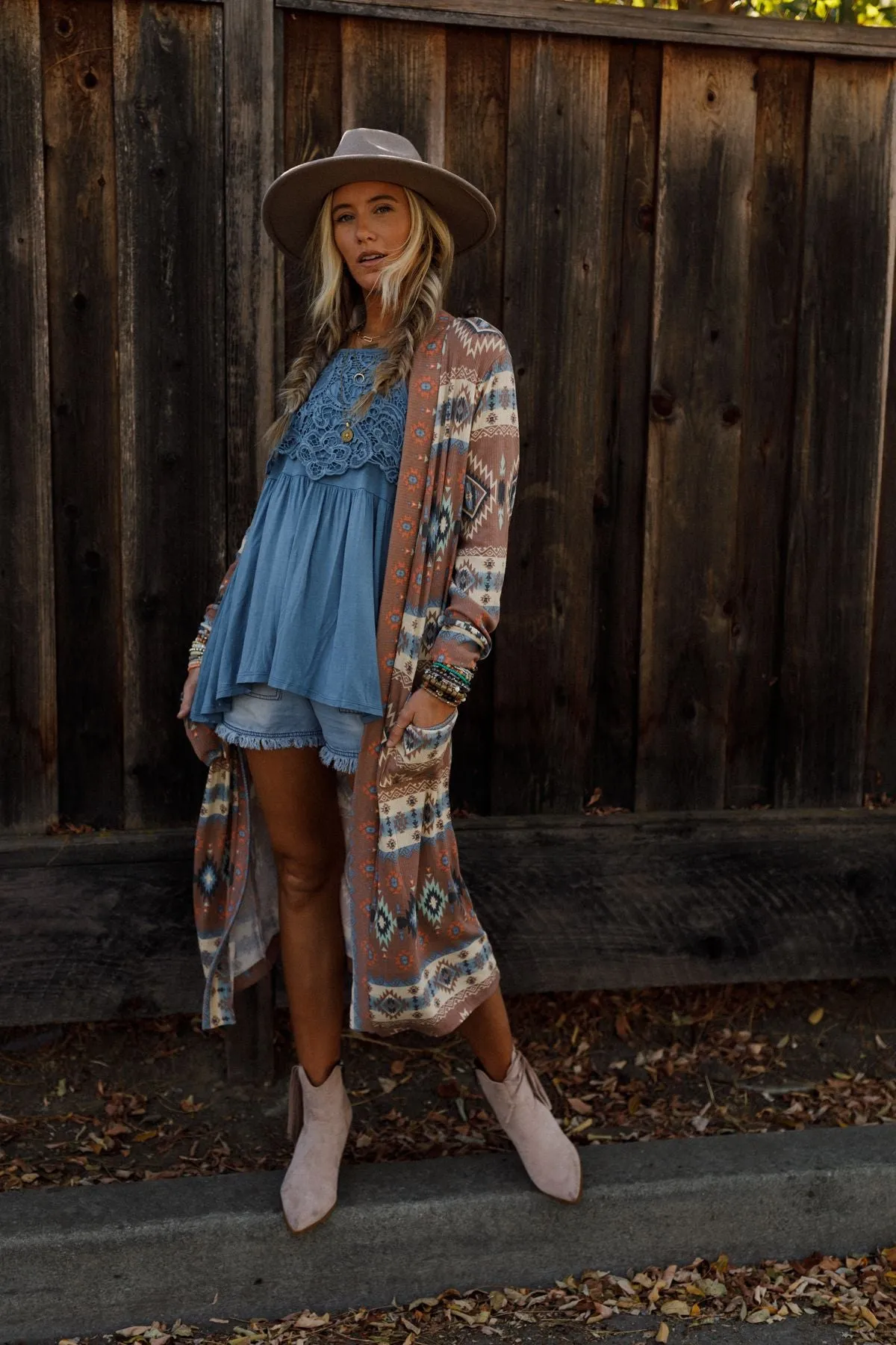 Santa Fe Rose Duster Cardigan - Multi