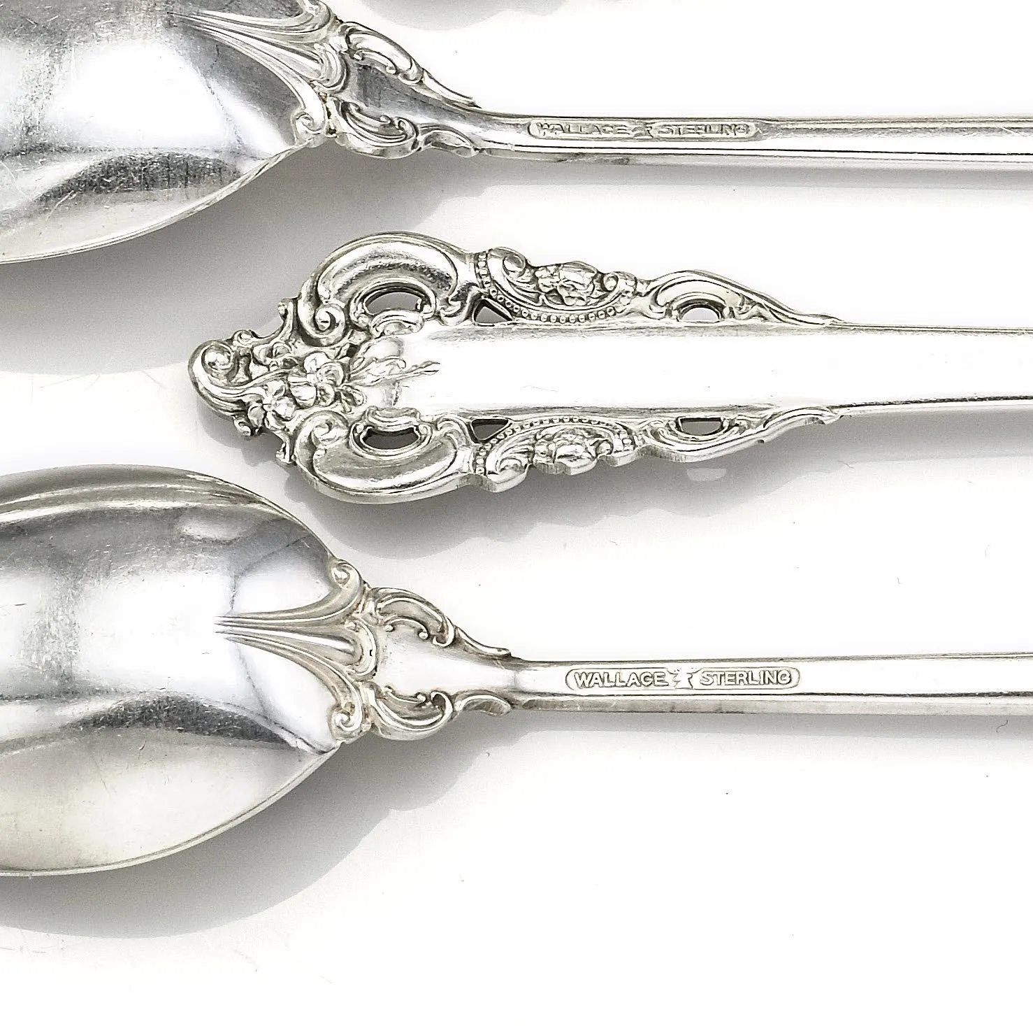 Set of 9 Wallace Sterling Silver Grande Baroque Iced Tea Spoons