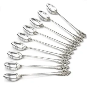 Set of 9 Wallace Sterling Silver Grande Baroque Iced Tea Spoons