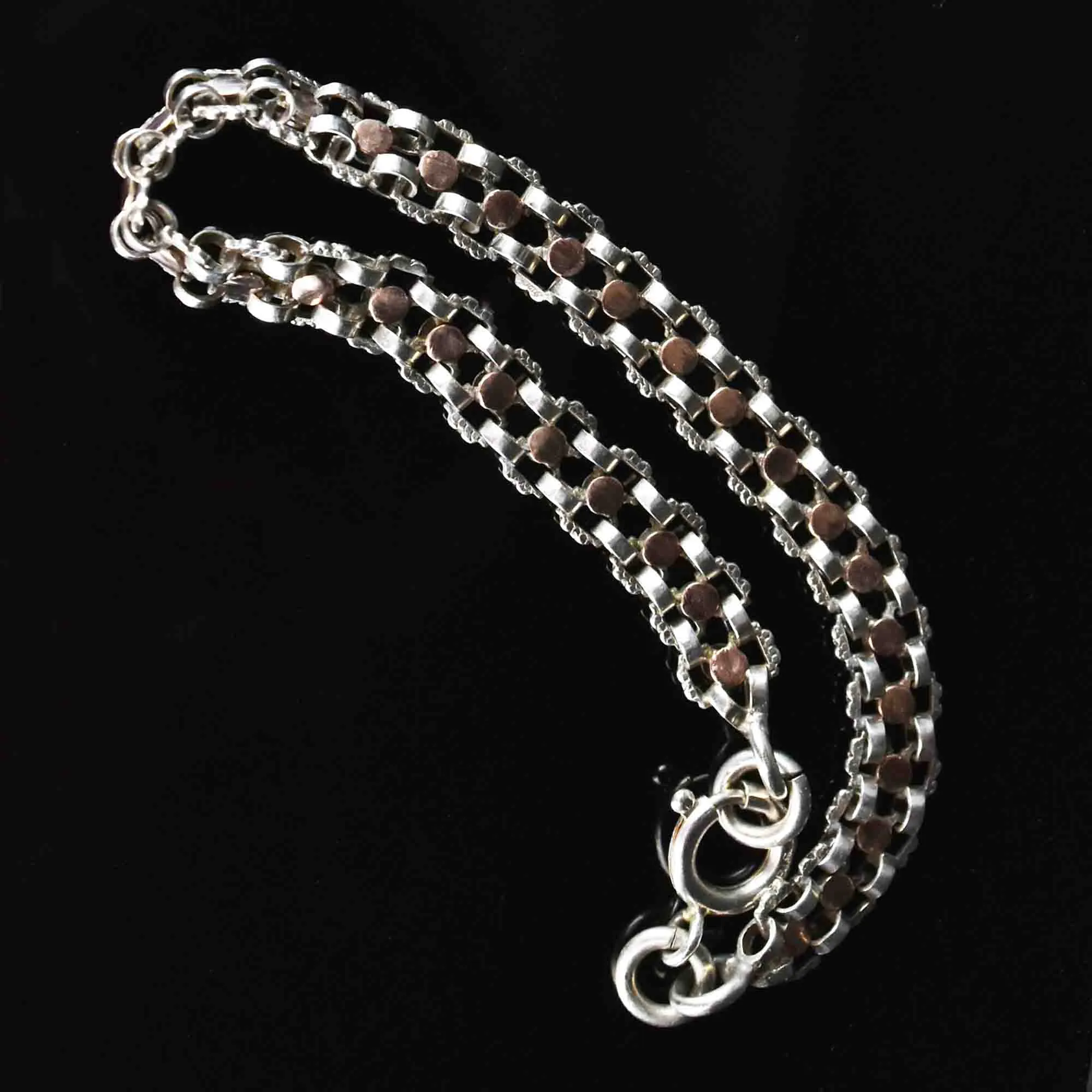 Silver Rose Gold Book Chain Fancy Link Bracelet