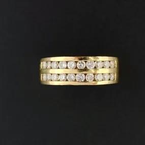 Solid 14K Gold Diamond Two Row Half Eternity Wide Band Ring, Sz 4