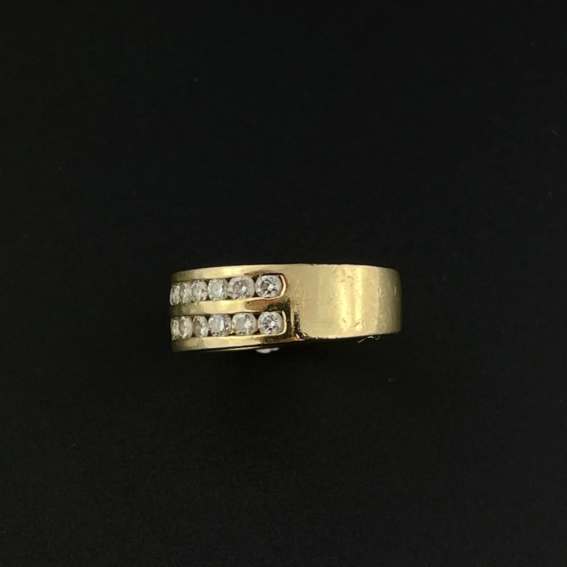 Solid 14K Gold Diamond Two Row Half Eternity Wide Band Ring, Sz 4