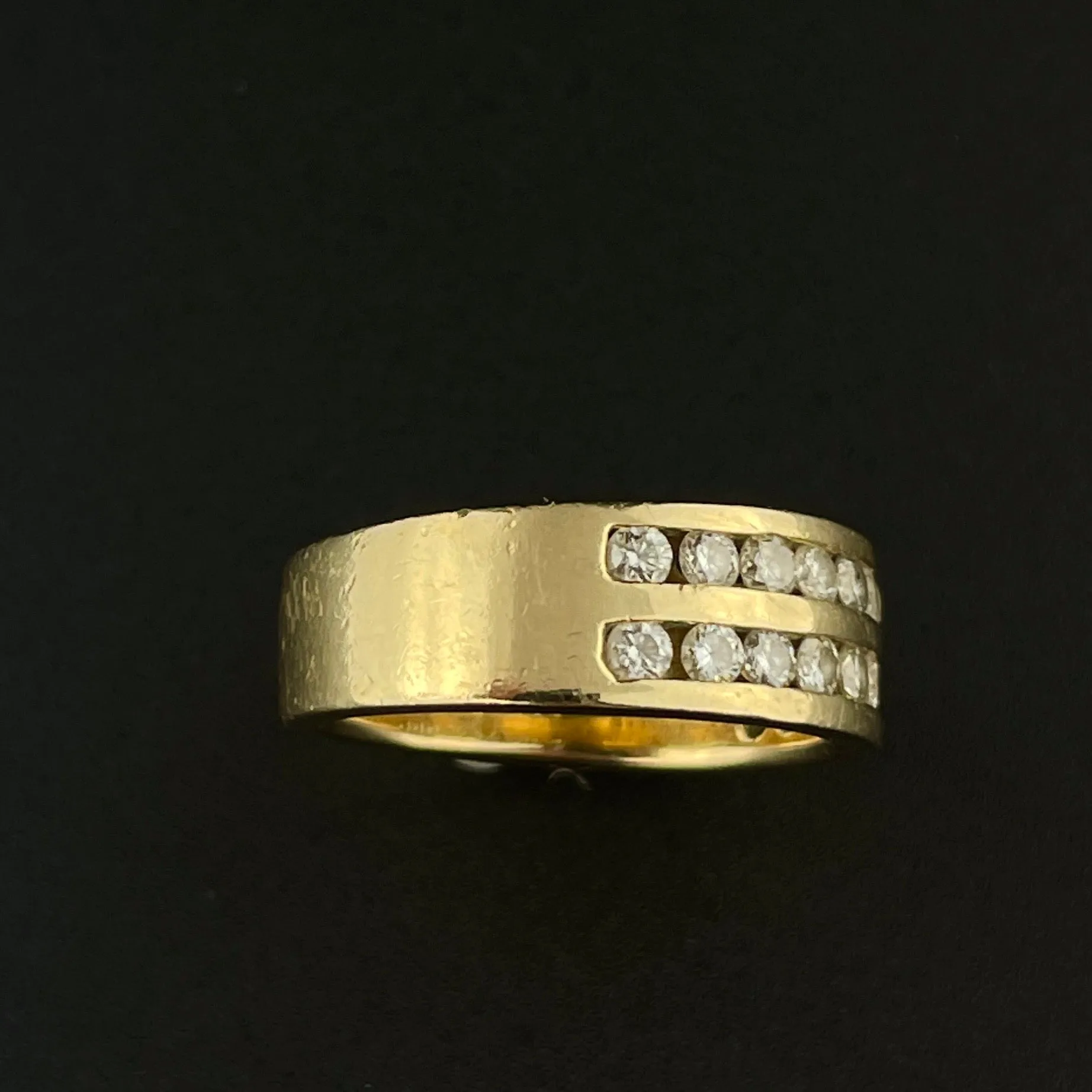 Solid 14K Gold Diamond Two Row Half Eternity Wide Band Ring, Sz 4