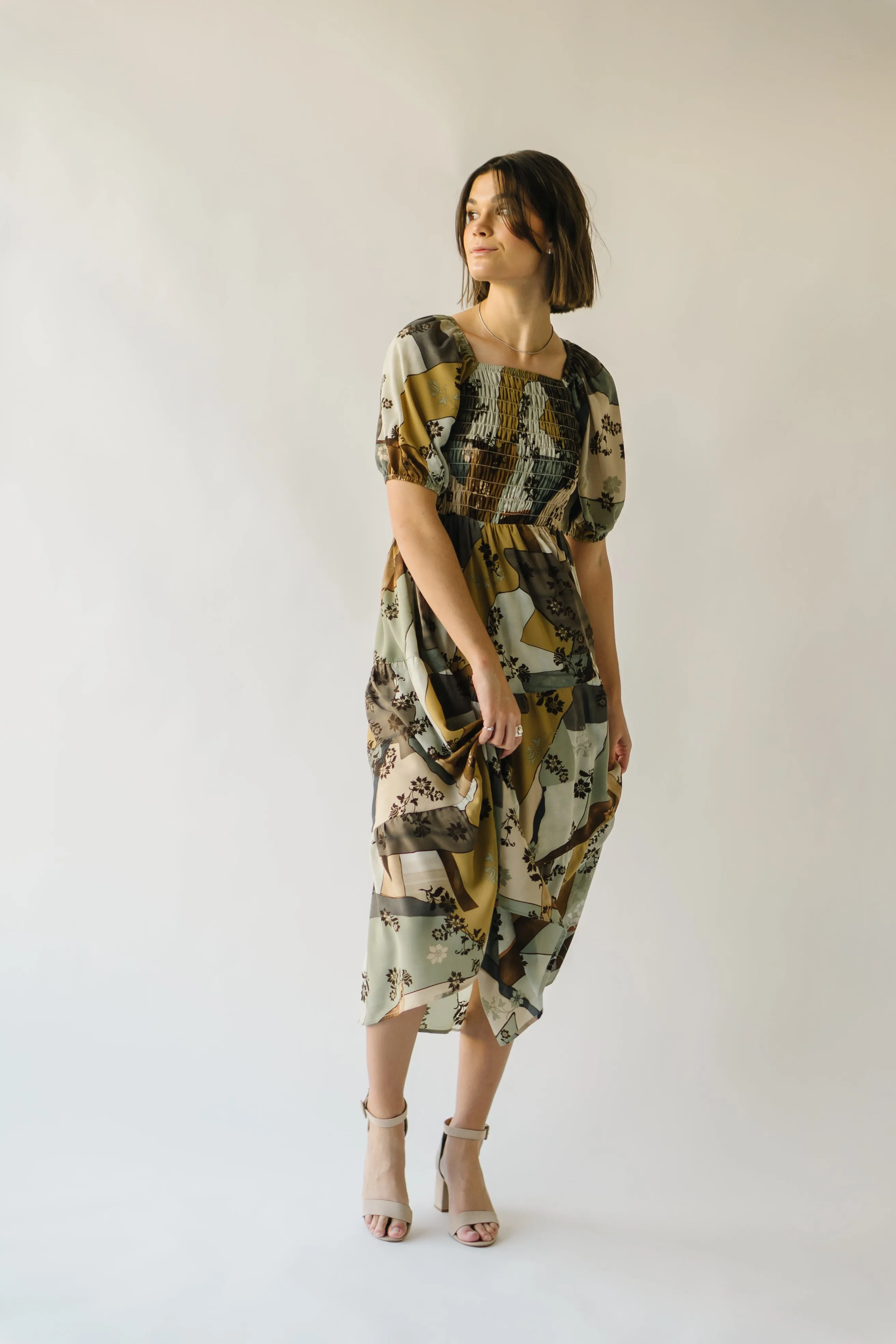 The Wesson Floral Patchwork Midi Dress in Multi