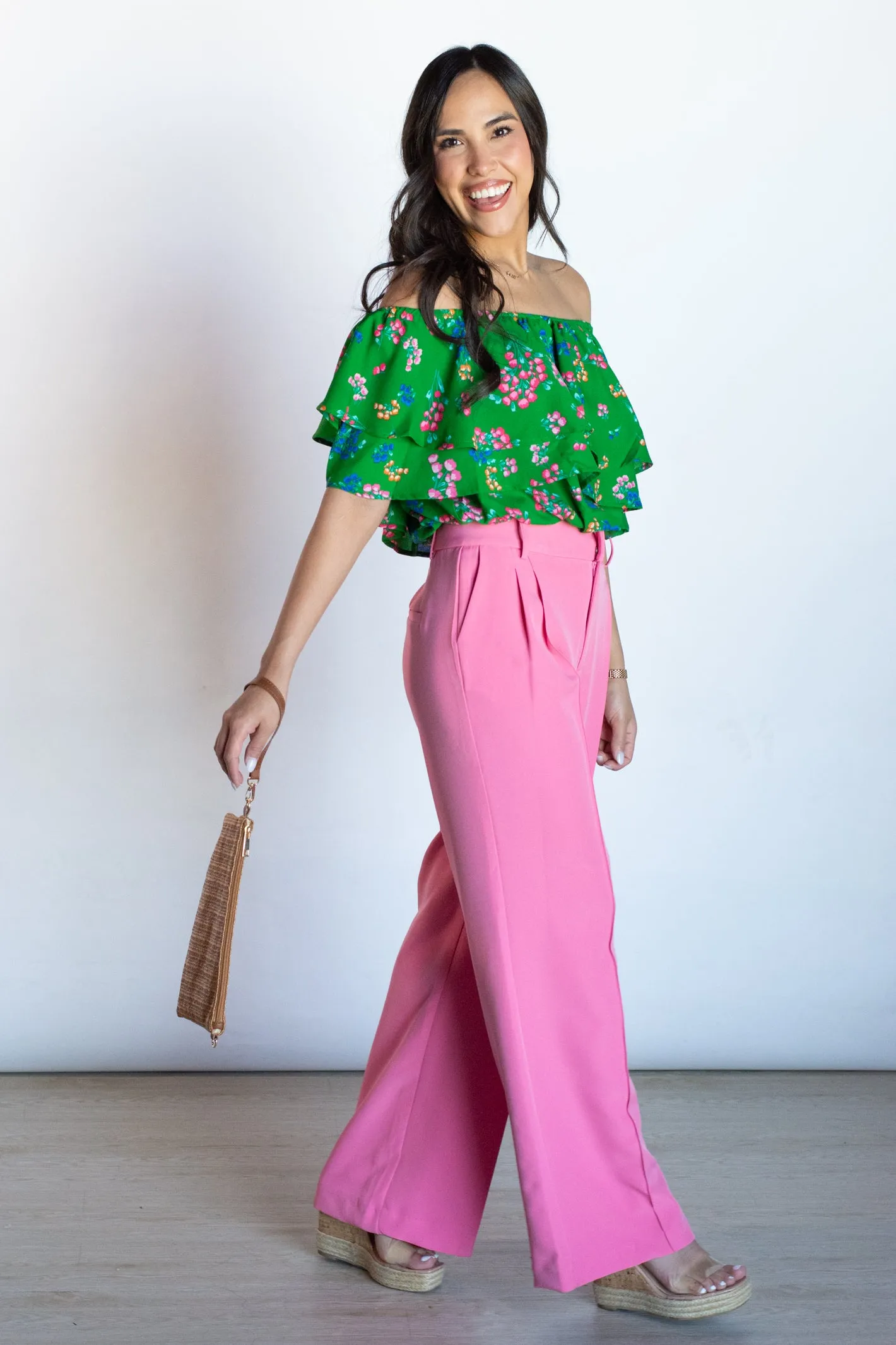 Tropical Blooms Off Shoulder Ruffle Floral Top